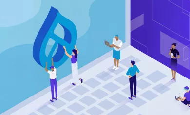 Illustration d’une équipe travaillant sur une architecture Drupal pour le développement d’applications métiers.